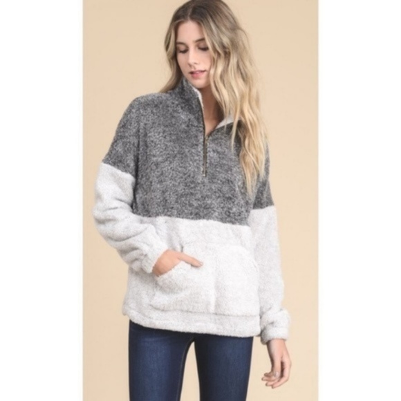 Pullover Charcoal Sweater SOFT Fleece Half Zip - Picture 6 of 7